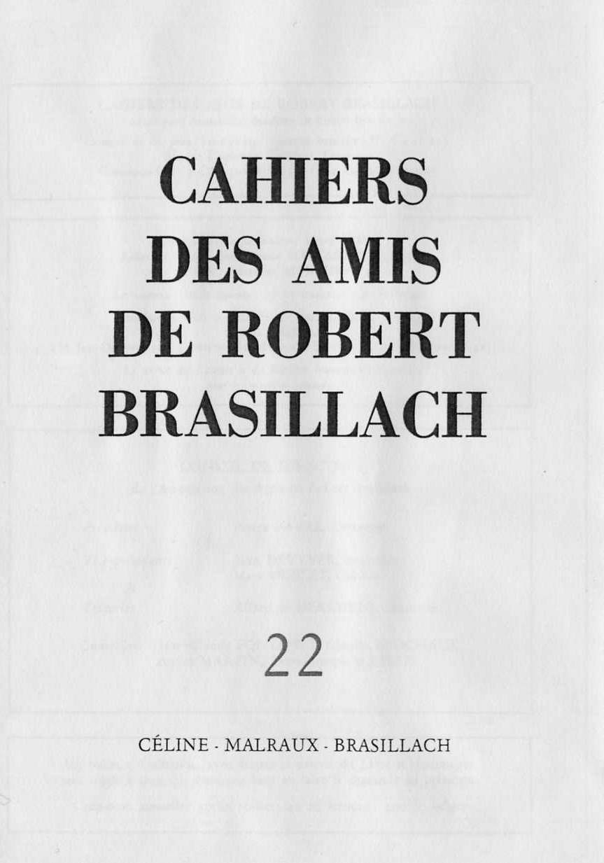 22 - Cahiers des Amis de Robert Brasillach