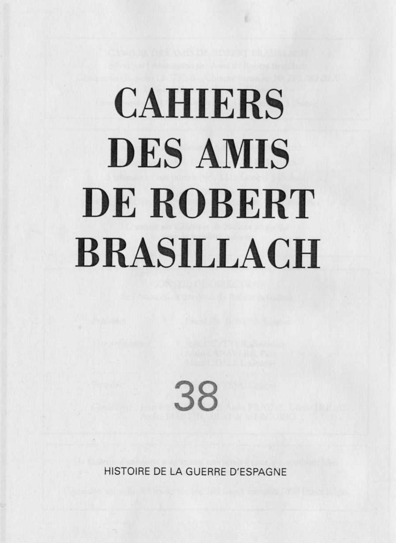 38 - Cahiers des Amis de Robert Brasillach